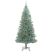 Produktbild för Konstgjord Julgran Snöflockad med LED Ljus Grön och Vit 210 cm