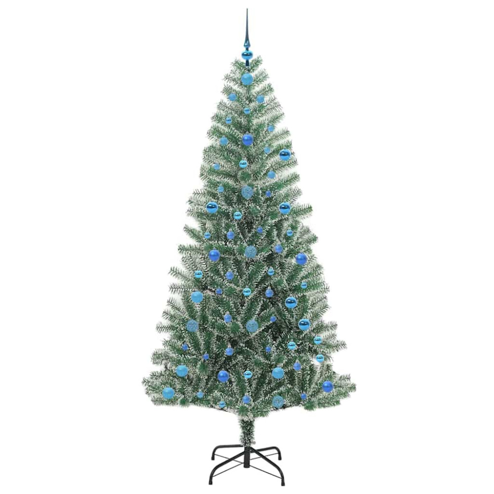Produktbild för Konstgjord Julgran Snöflockad med LED Ljus Grön och Vit 210 cm