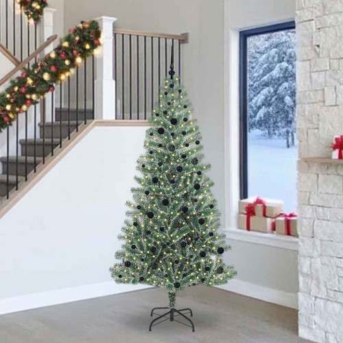 vidaXL Konstgjord Julgran Snöflockad med LED Ljus Grön och Vit 240 cm