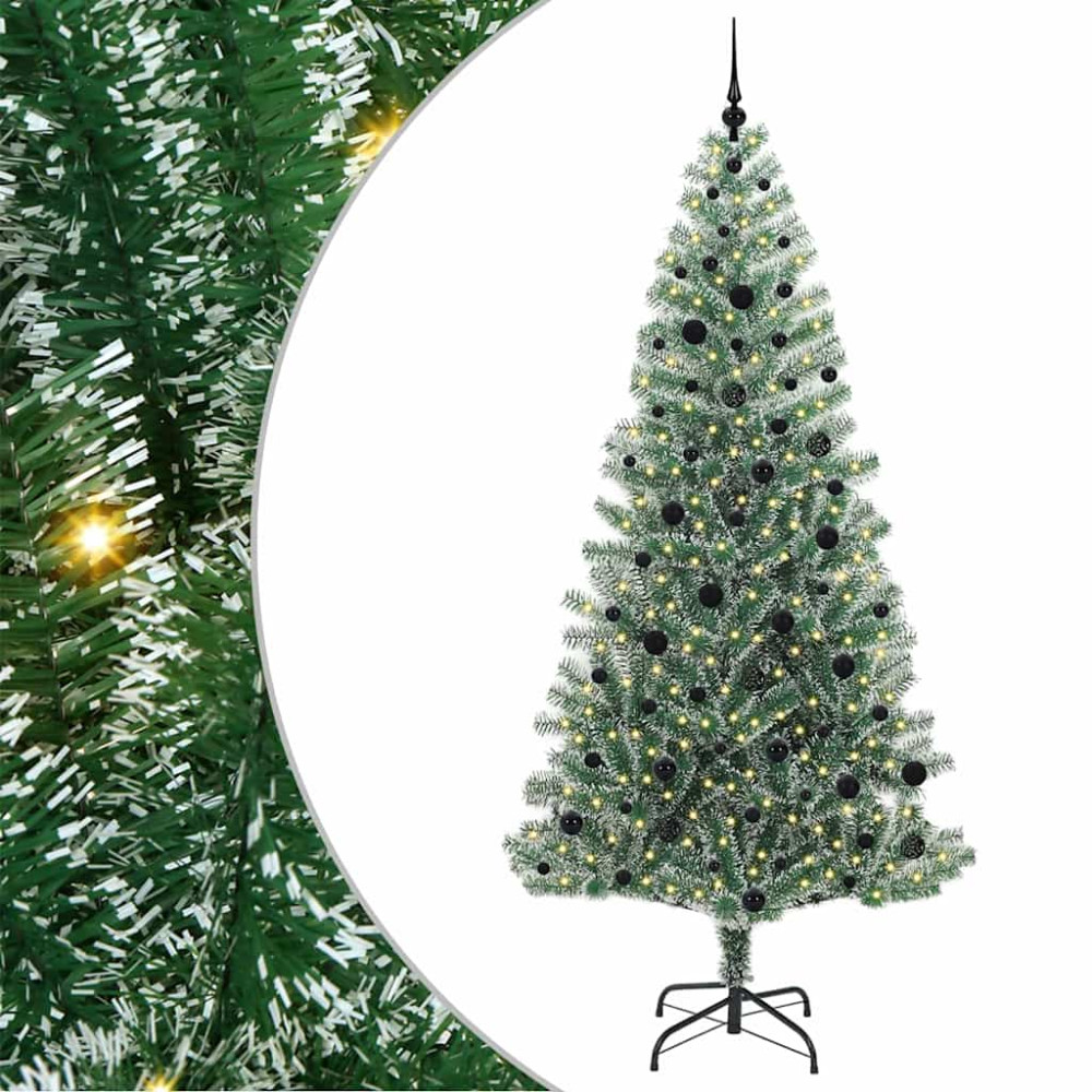 Produktbild för Konstgjord Julgran Snöflockad med LED Ljus Grön och Vit 240 cm