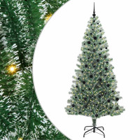 Produktbild för Konstgjord Julgran Snöflockad med LED Ljus Grön och Vit 240 cm