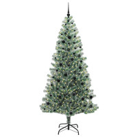 Produktbild för Konstgjord Julgran Snöflockad med LED Ljus Grön och Vit 240 cm