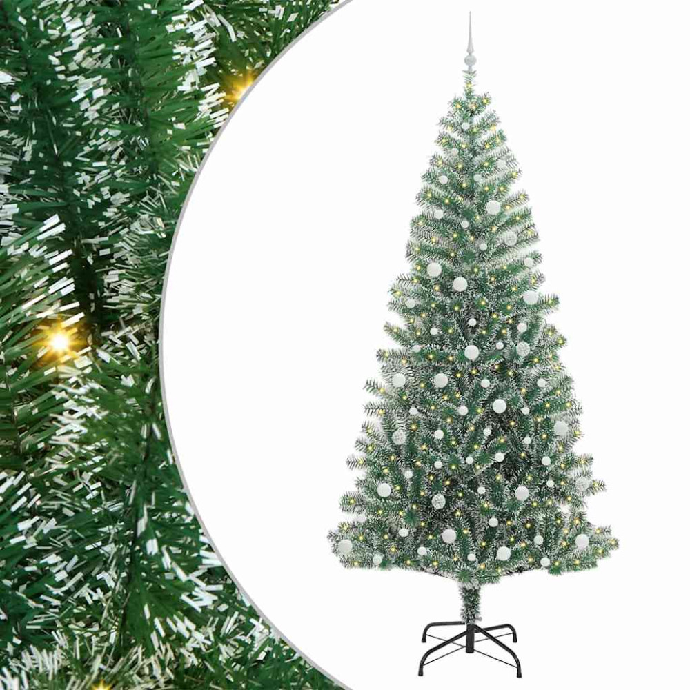 Produktbild för Konstgjord Julgran Snöflockad med LED Ljus Grön och Vit 240 cm
