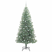 Produktbild för Konstgjord Julgran Snöflockad med LED Ljus Grön och Vit 240 cm