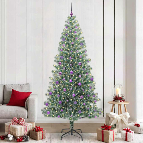 vidaXL Konstgjord Julgran Snöflockad med LED Ljus Grön och Vit 240 cm