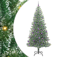 Produktbild för Konstgjord Julgran Snöflockad med LED Ljus Grön och Vit 240 cm