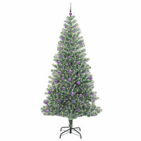 Produktbild för Konstgjord Julgran Snöflockad med LED Ljus Grön och Vit 240 cm