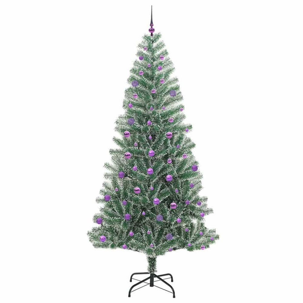 Produktbild för Konstgjord Julgran Snöflockad med LED Ljus Grön och Vit 240 cm