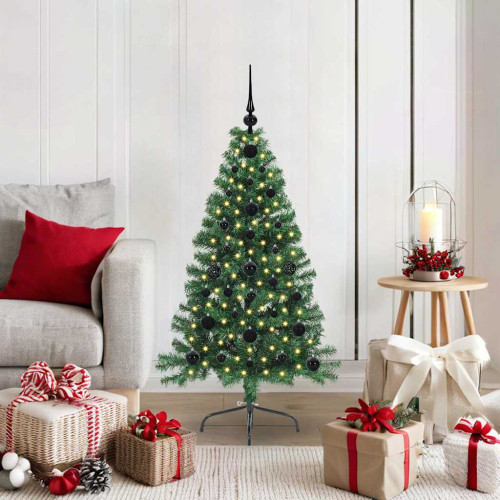 vidaXL Konstgjord Förbelyst Julgran med 150 LED-lampor Grön 120 cm PVC