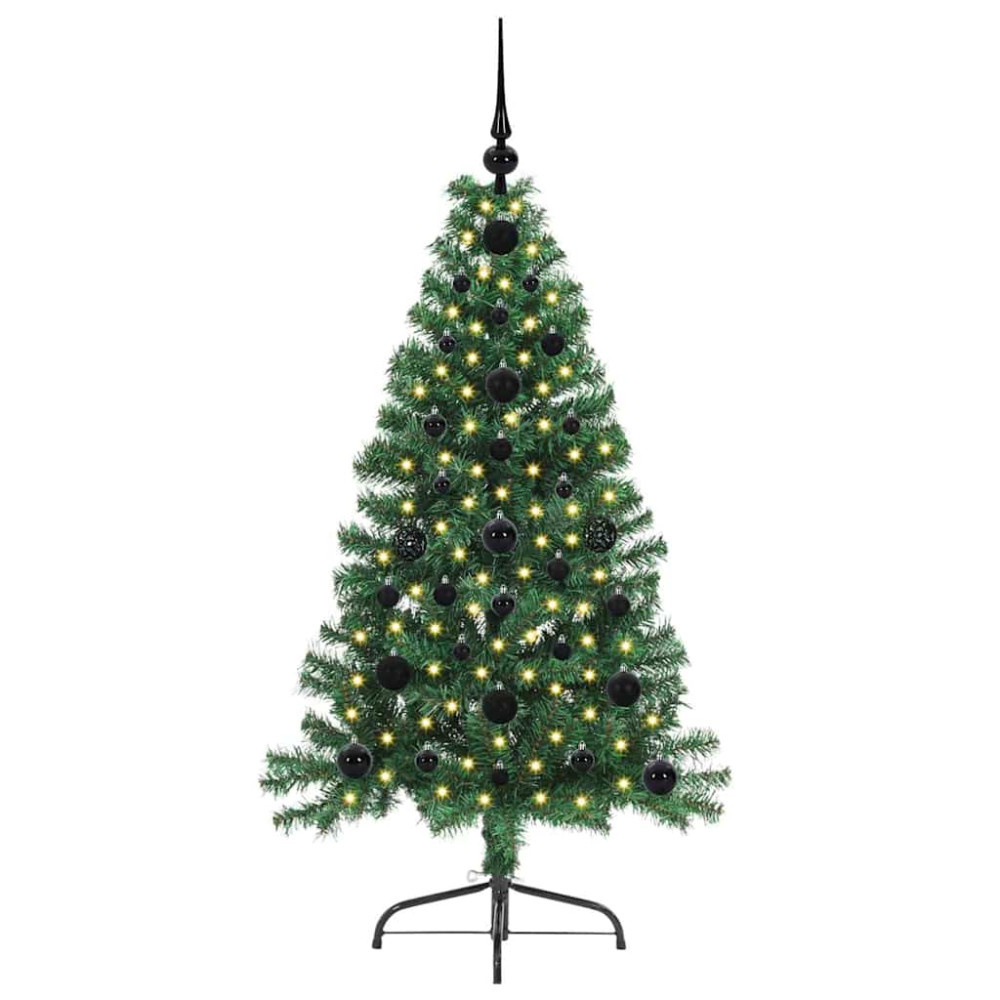 Produktbild för Konstgjord Förbelyst Julgran med 150 LED-lampor Grön 120 cm PVC