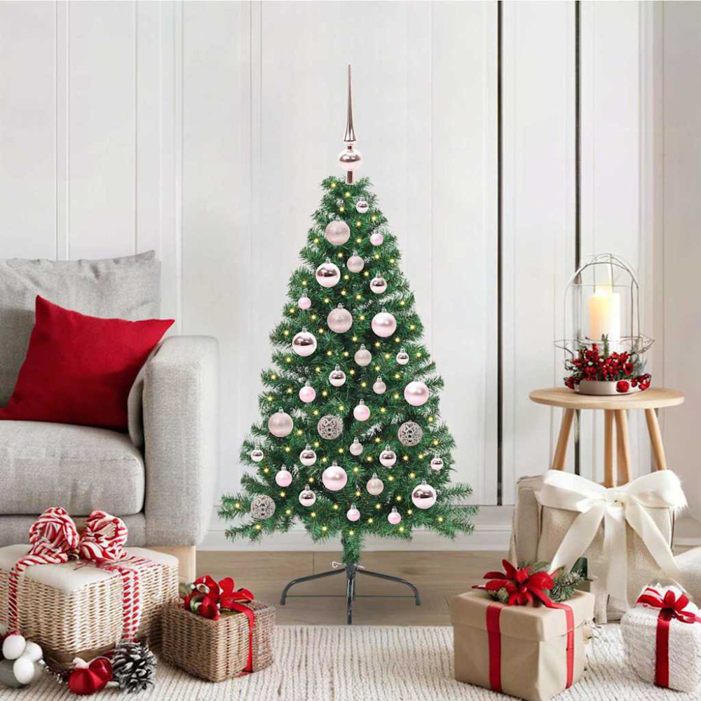 Produktbild för Konstgjord Förbelyst Julgran med 150 LED-lampor Grön 120 cm PVC