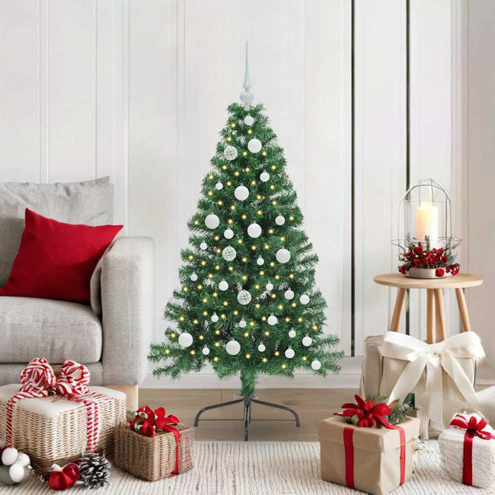 Produktbild för Konstgjord Förbelyst Julgran med 150 LED-lampor Grön 120 cm PVC