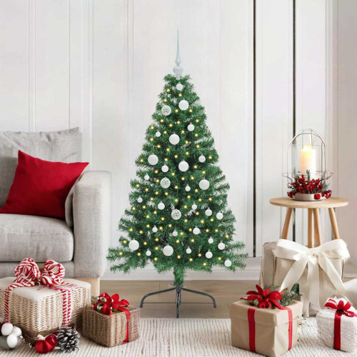 vidaXL Konstgjord Förbelyst Julgran med 150 LED-lampor Grön 120 cm PVC
