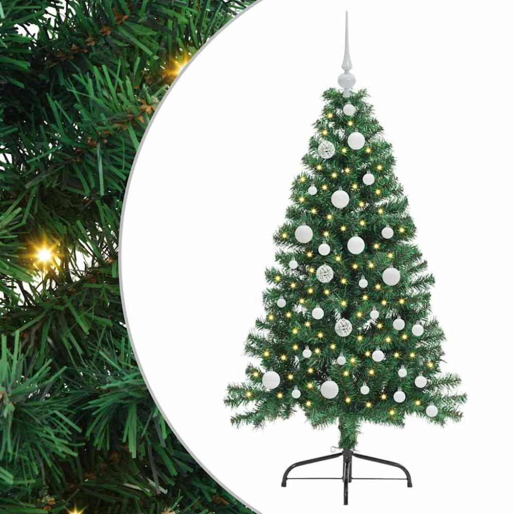 Produktbild för Konstgjord Förbelyst Julgran med 150 LED-lampor Grön 120 cm PVC