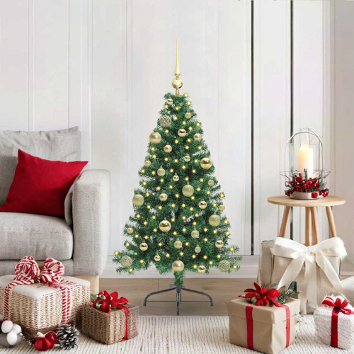 vidaXL Konstgjord Förbelyst Julgran med 150 LED-lampor Grön 120 cm PVC