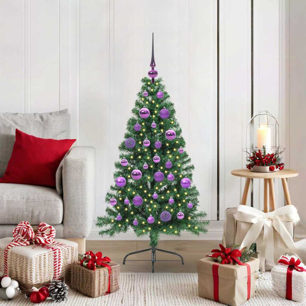 Produktbild för Konstgjord Förbelyst Julgran med 150 LED-lampor Grön 120 cm PVC