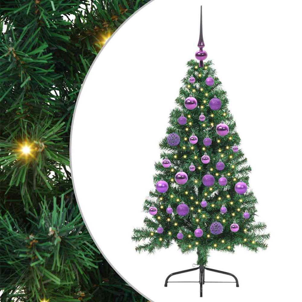 Produktbild för Konstgjord Förbelyst Julgran med 150 LED-lampor Grön 120 cm PVC
