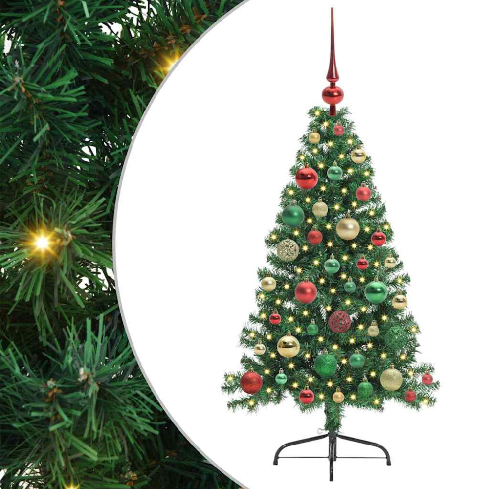 Produktbild för Konstgjord Förbelyst Julgran med 150 LED-lampor Grön 120 cm PVC