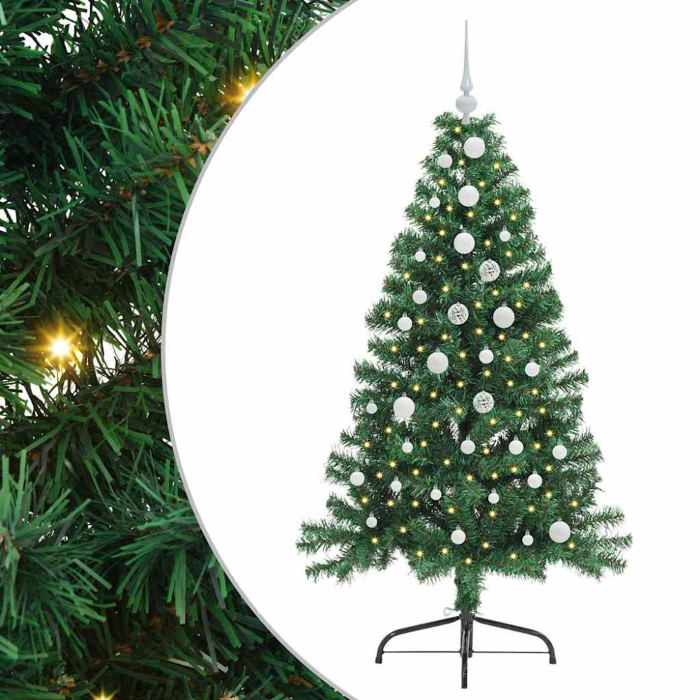 Produktbild för Konstgjord Förbelyst Julgran med 150 LED-lampor Grön 150 cm PVC