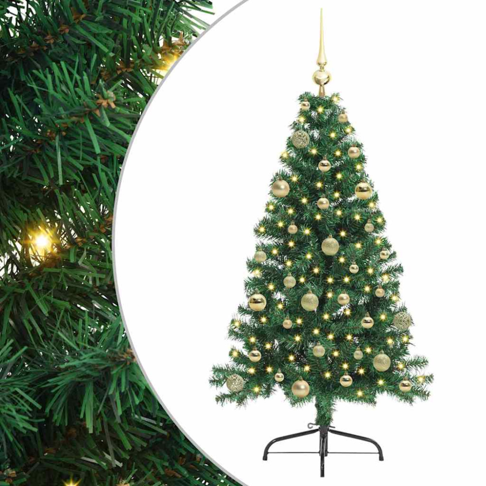 Produktbild för Konstgjord Förbelyst Julgran med 150 LED-lampor Grön 150 cm PVC
