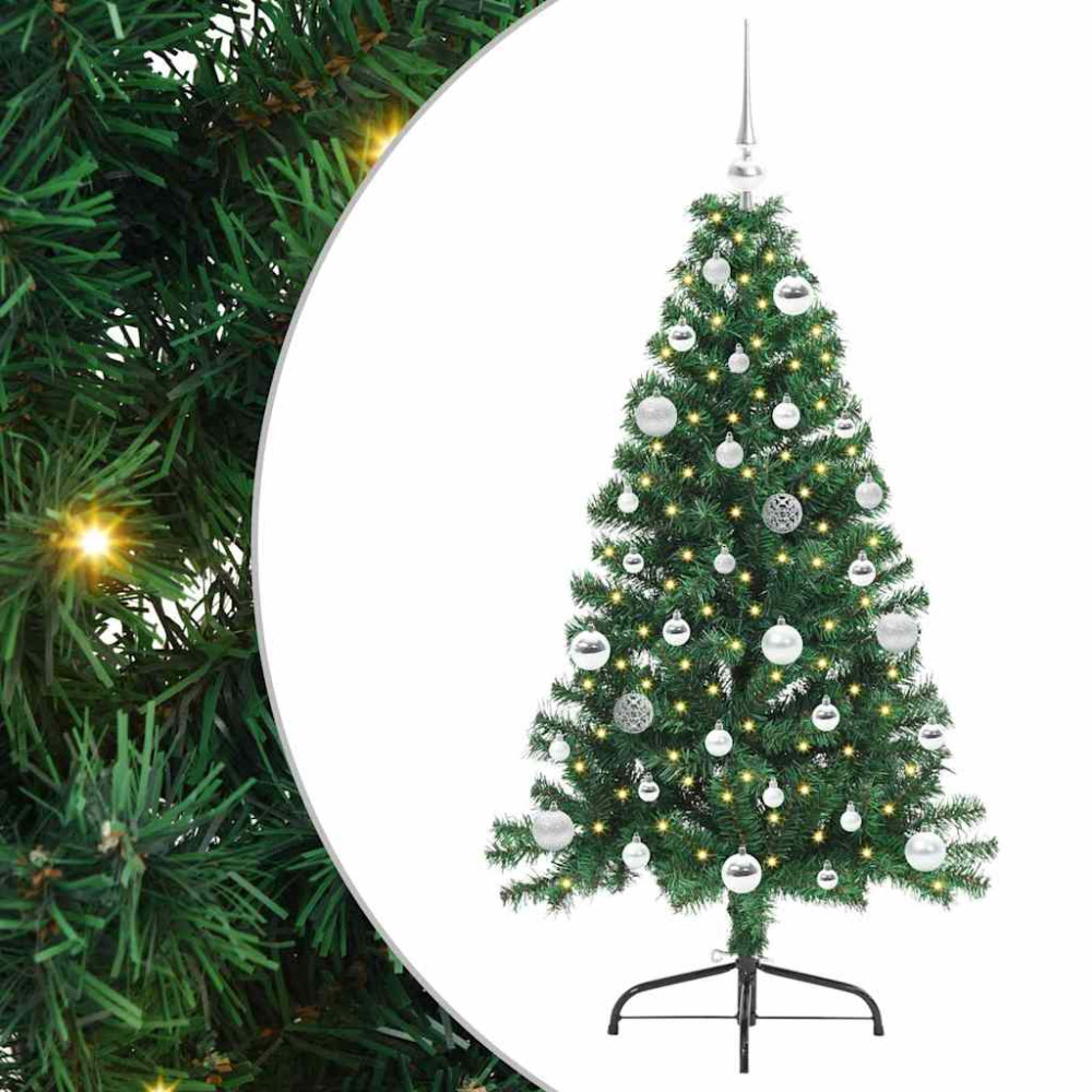 Produktbild för Konstgjord Förbelyst Julgran med 150 LED-lampor Grön 150 cm PVC