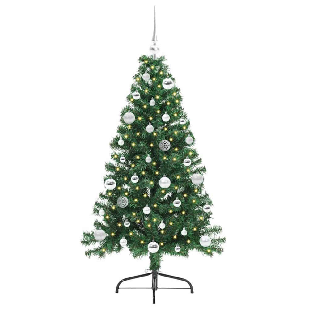 Produktbild för Konstgjord Förbelyst Julgran med 150 LED-lampor Grön 150 cm PVC