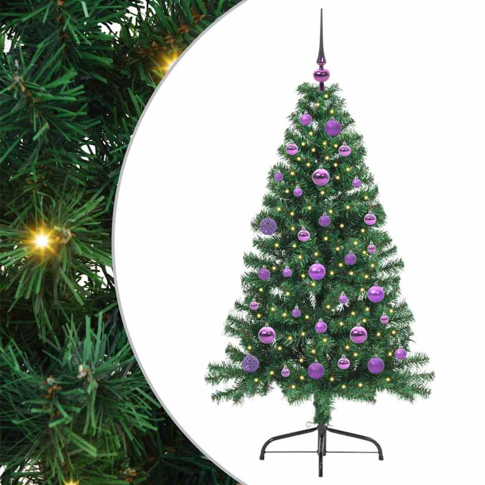 Produktbild för Konstgjord Förbelyst Julgran med 150 LED-lampor Grön 150 cm PVC
