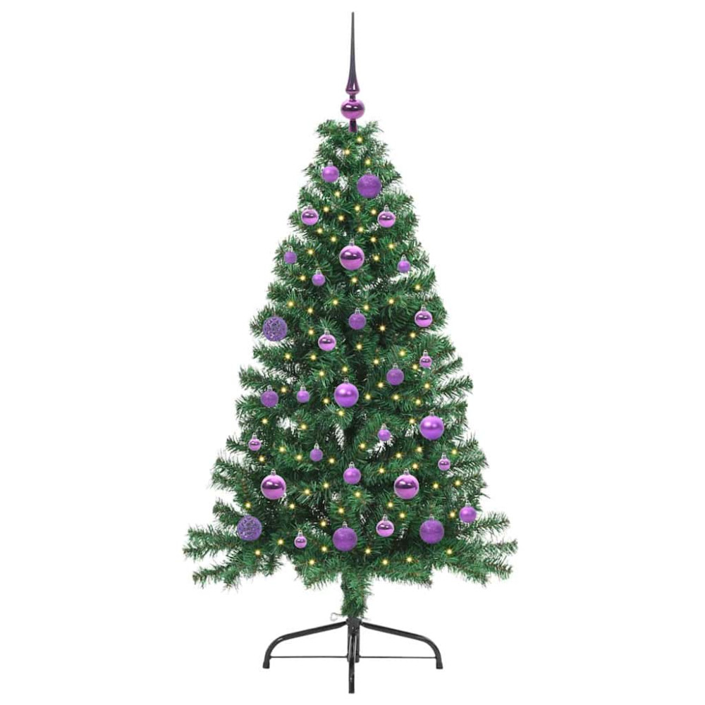 Produktbild för Konstgjord Förbelyst Julgran med 150 LED-lampor Grön 150 cm PVC