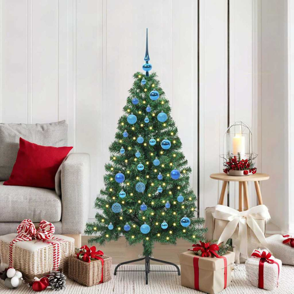 Produktbild för Konstgjord Förbelyst Julgran med 150 LED-lampor Grön 150 cm PVC