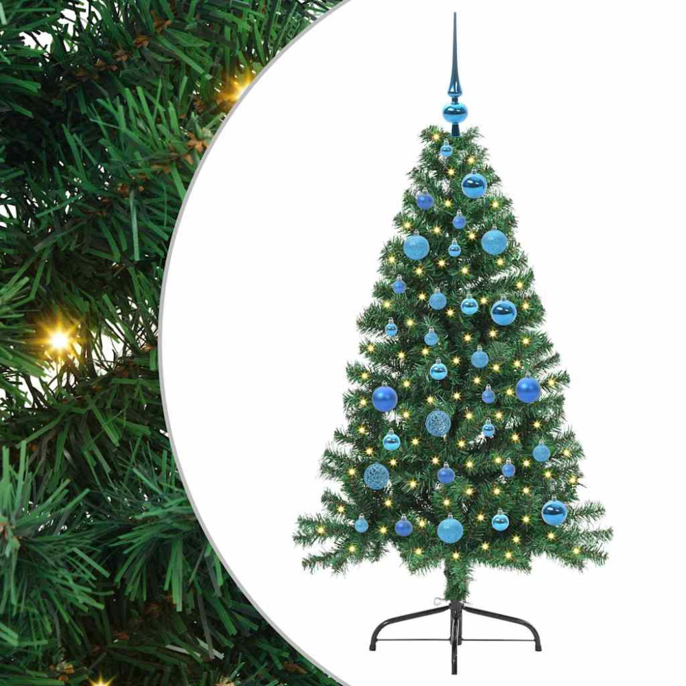 Produktbild för Konstgjord Förbelyst Julgran med 150 LED-lampor Grön 150 cm PVC