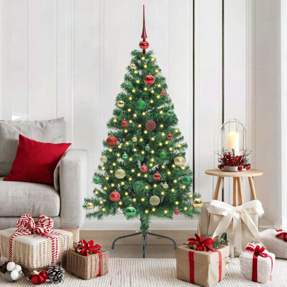 Produktbild för Konstgjord Förbelyst Julgran med 150 LED-lampor Grön 150 cm PVC
