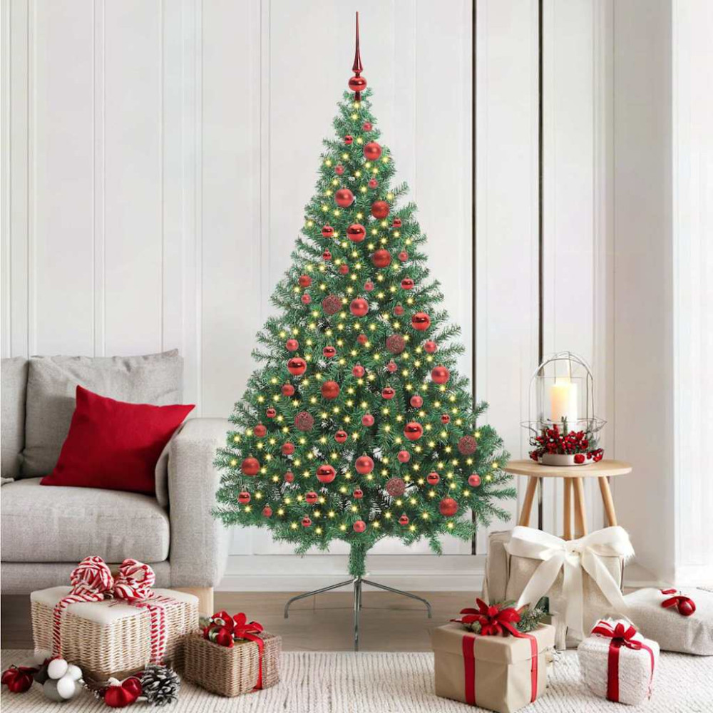 Produktbild för Konstgjord Förbelyst Julgran med 300 LED-lampor Grön 180 cm PVC