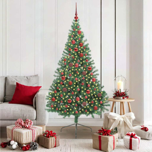 vidaXL Konstgjord Förbelyst Julgran med 300 LED-lampor Grön 180 cm PVC