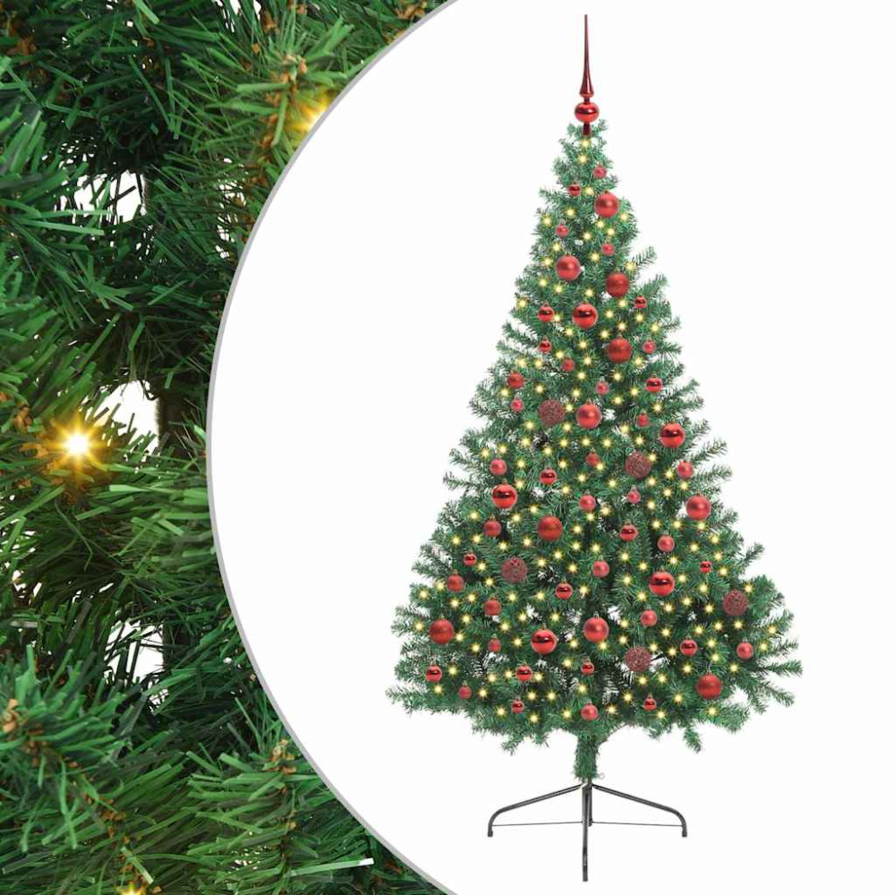 Produktbild för Konstgjord Förbelyst Julgran med 300 LED-lampor Grön 180 cm PVC