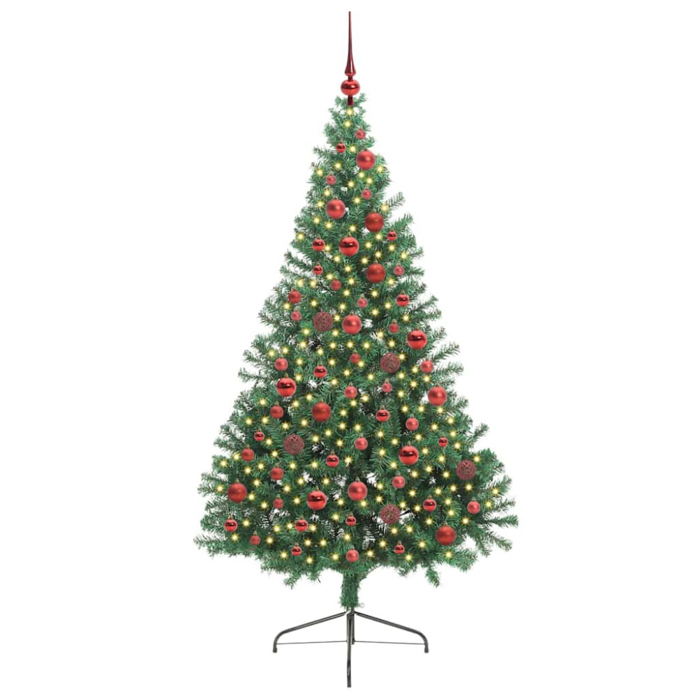 Produktbild för Konstgjord Förbelyst Julgran med 300 LED-lampor Grön 180 cm PVC