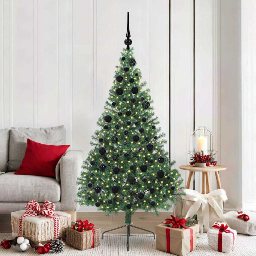 vidaXL Konstgjord Förbelyst Julgran med 300 LED-lampor Grön 180 cm PVC