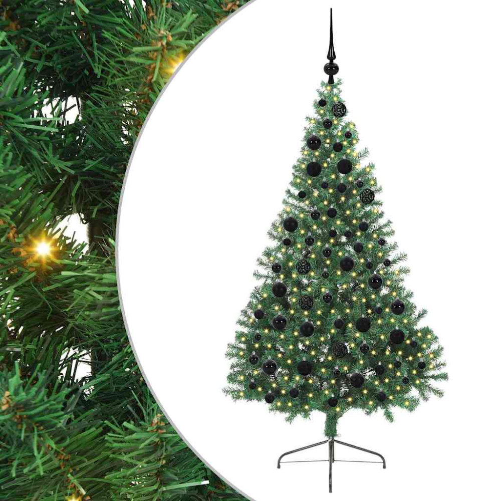 Produktbild för Konstgjord Förbelyst Julgran med 300 LED-lampor Grön 180 cm PVC