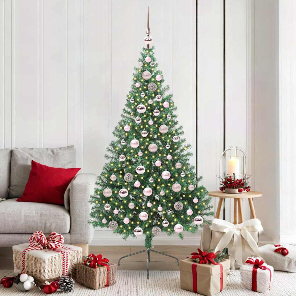 Produktbild för Konstgjord Förbelyst Julgran med 300 LED-lampor Grön 180 cm PVC