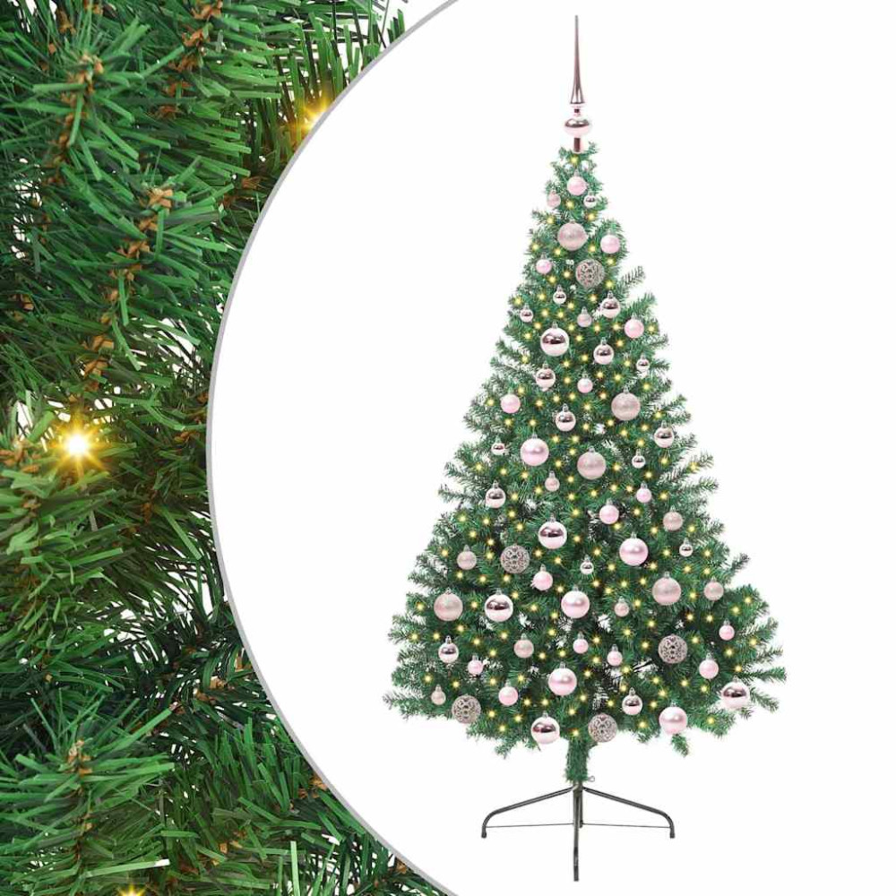 Produktbild för Konstgjord Förbelyst Julgran med 300 LED-lampor Grön 180 cm PVC