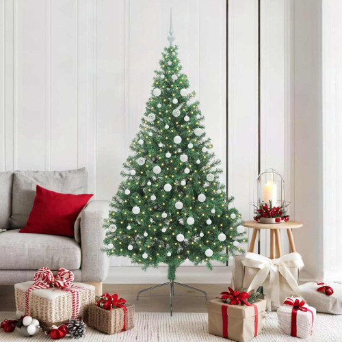 vidaXL Konstgjord Förbelyst Julgran med 300 LED-lampor Grön 180 cm PVC