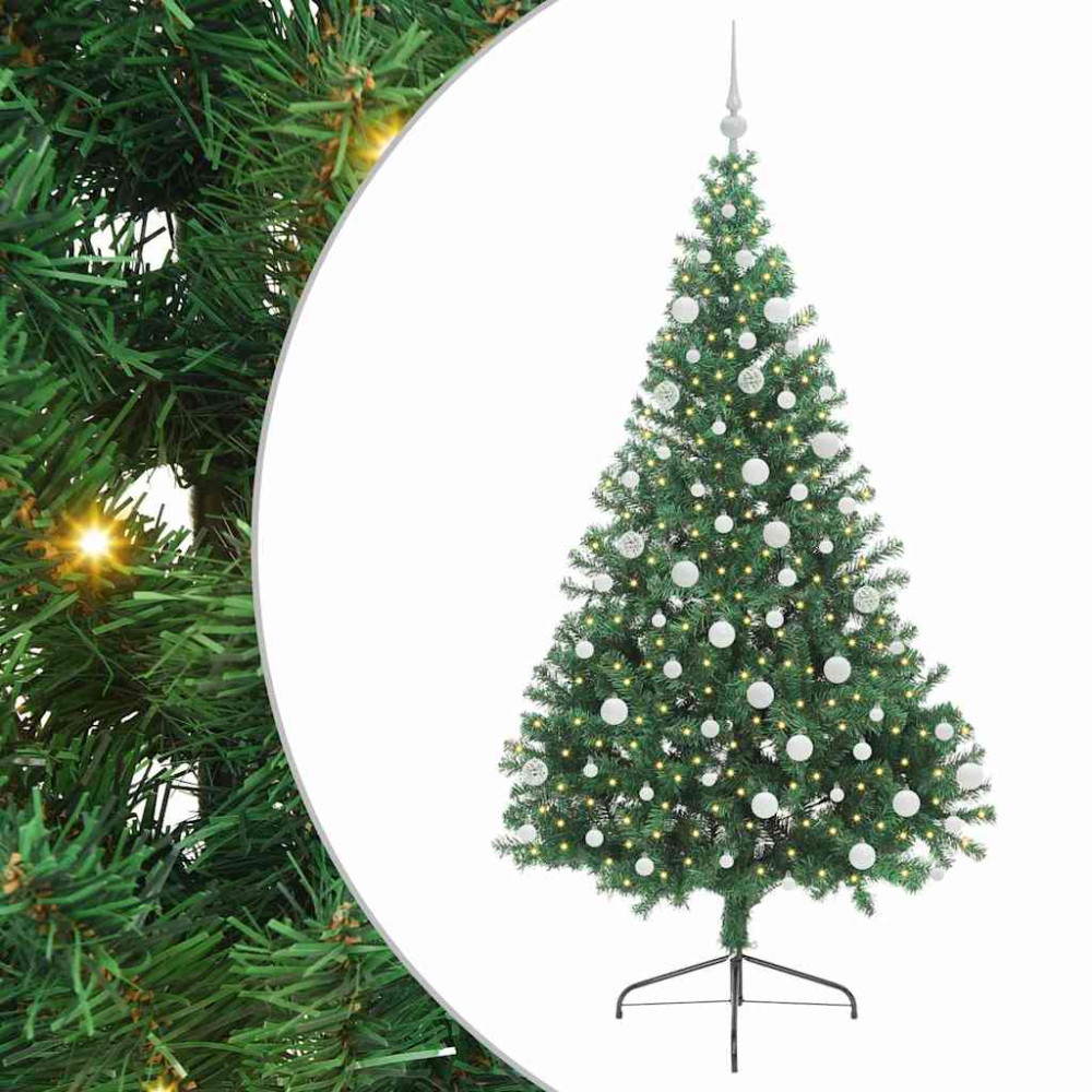 Produktbild för Konstgjord Förbelyst Julgran med 300 LED-lampor Grön 180 cm PVC