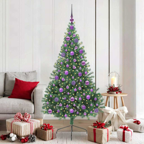 vidaXL Konstgjord Förbelyst Julgran med 300 LED-lampor Grön 180 cm PVC