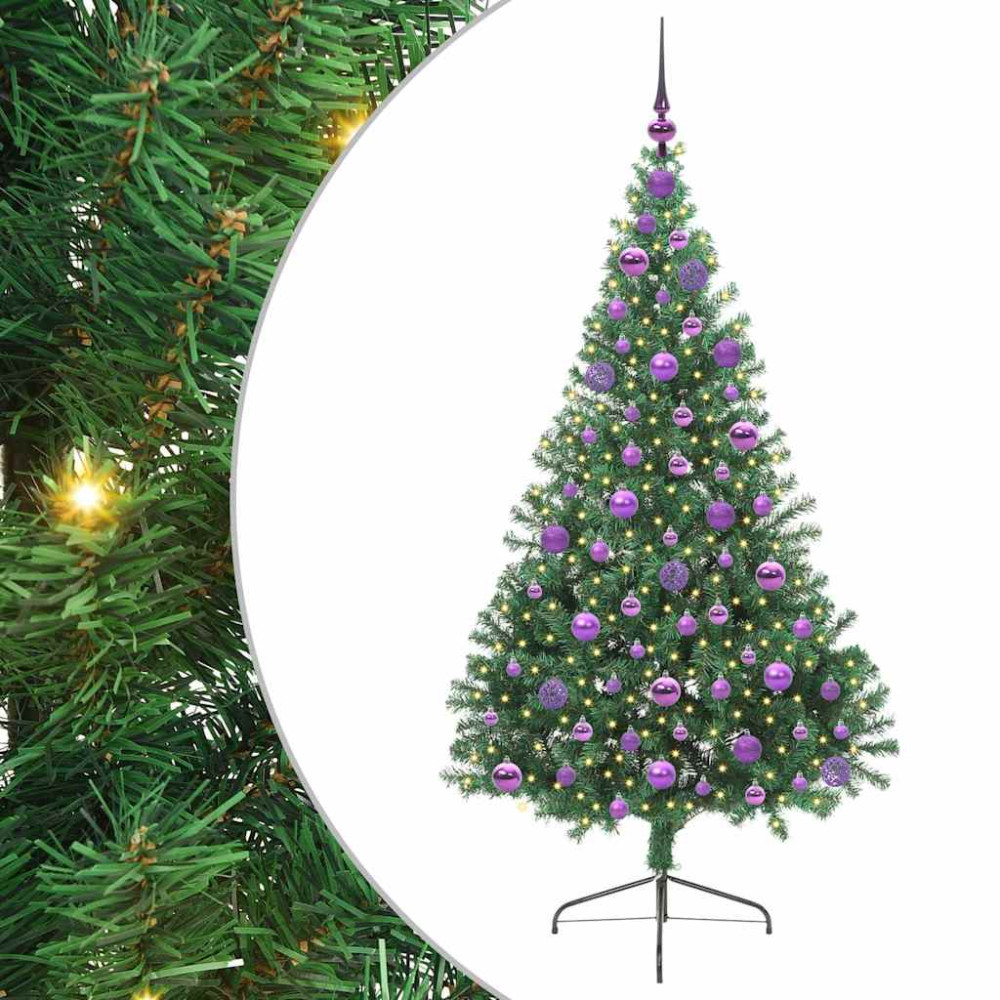 Produktbild för Konstgjord Förbelyst Julgran med 300 LED-lampor Grön 180 cm PVC