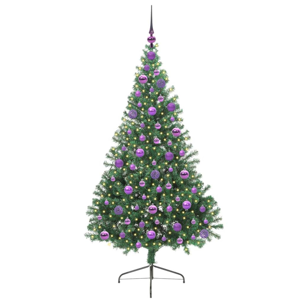 Produktbild för Konstgjord Förbelyst Julgran med 300 LED-lampor Grön 180 cm PVC