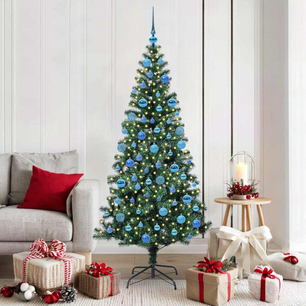 Produktbild för Konstgjord Förbelyst Julgran med 300 LED-lampor Grön 180 cm PVC