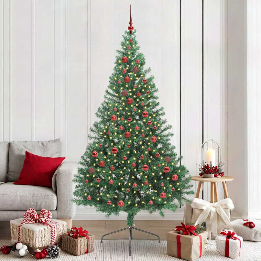 Produktbild för Konstgjord Förbelyst Julgran med 300 LED-lampor Grön 210 cm PVC