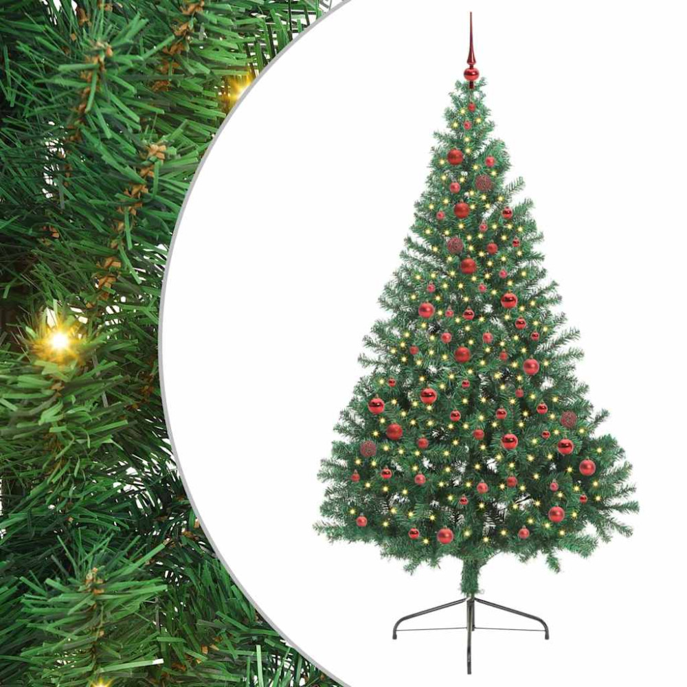 Produktbild för Konstgjord Förbelyst Julgran med 300 LED-lampor Grön 210 cm PVC