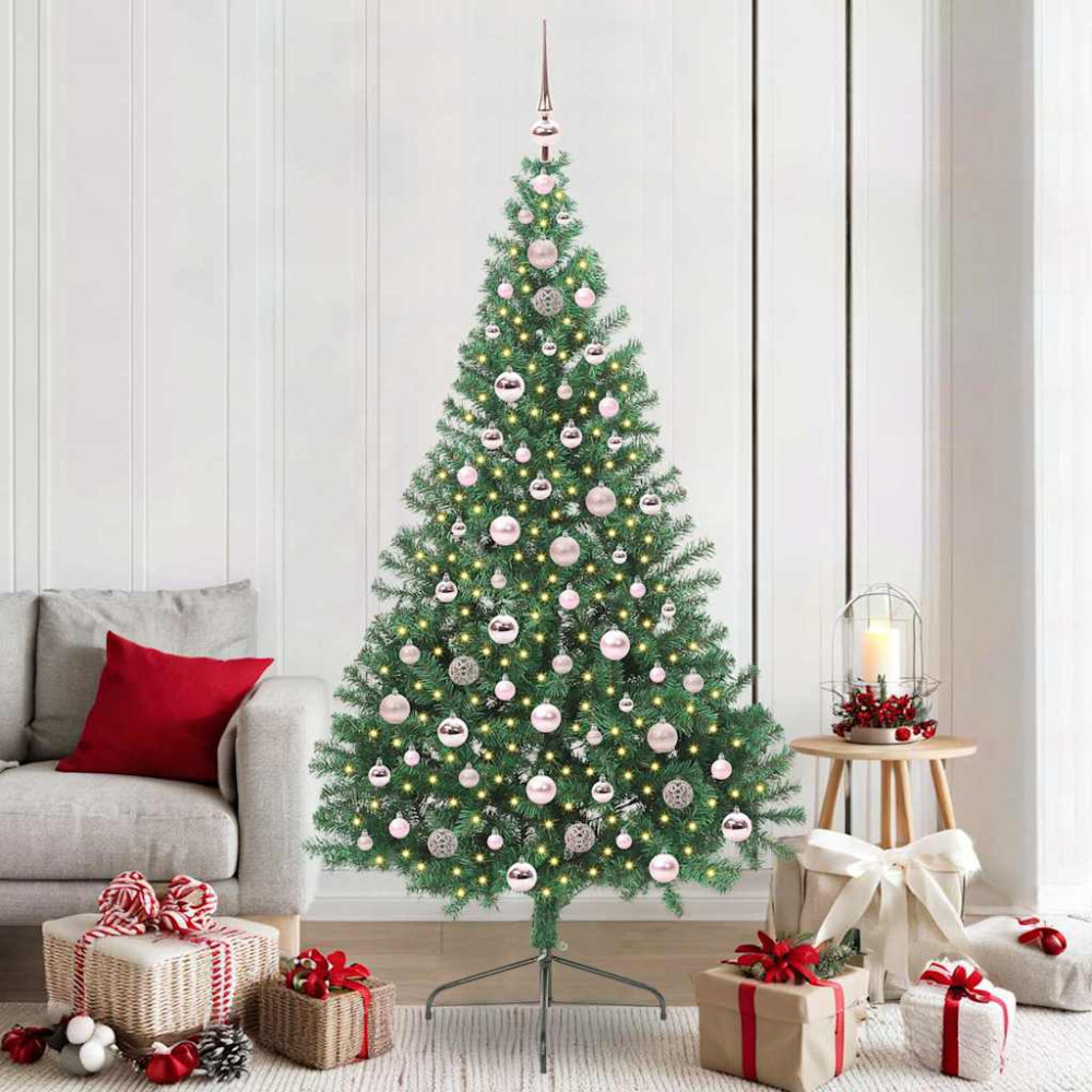 Produktbild för Konstgjord Förbelyst Julgran med 300 LED-lampor Grön 210 cm PVC