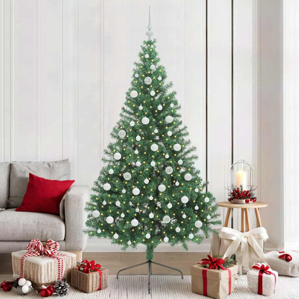 Produktbild för Konstgjord Förbelyst Julgran med 300 LED-lampor Grön 210 cm PVC