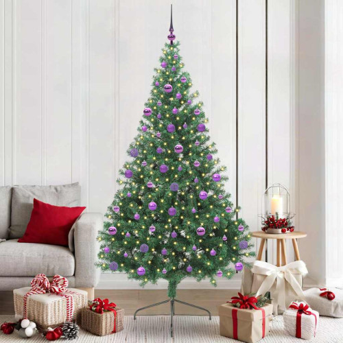 vidaXL Konstgjord Förbelyst Julgran med 300 LED-lampor Grön 210 cm PVC